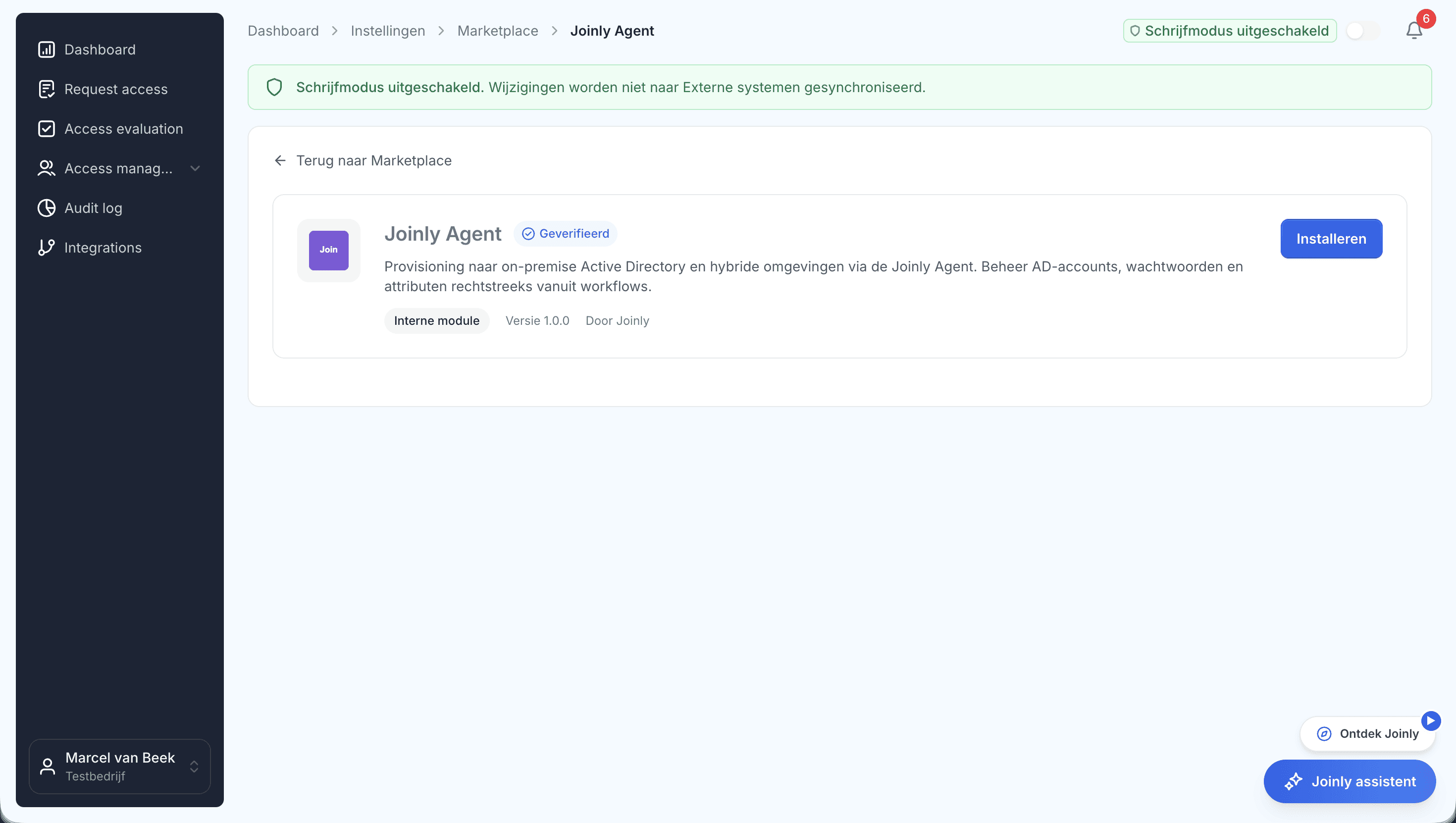 De Joinly Agent die een hybride en on-premise Active Directory beheert.