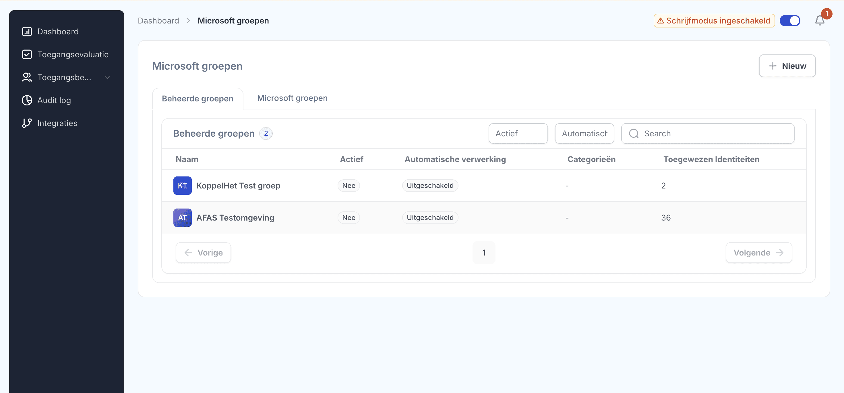 Het overzicht van alle beheerde Microsoft-, Entra- en Active Directory-groepen in Joinly.