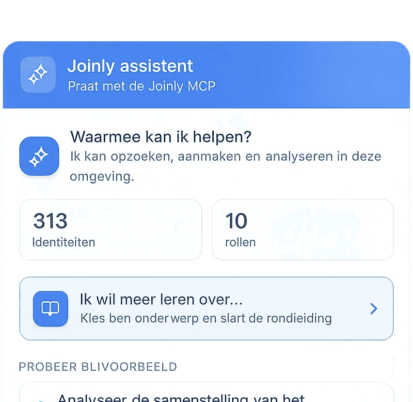 De Joinly-assistent: praat met de Joinly MCP om identiteiten en rollen op te zoeken, aan te maken en te analyseren