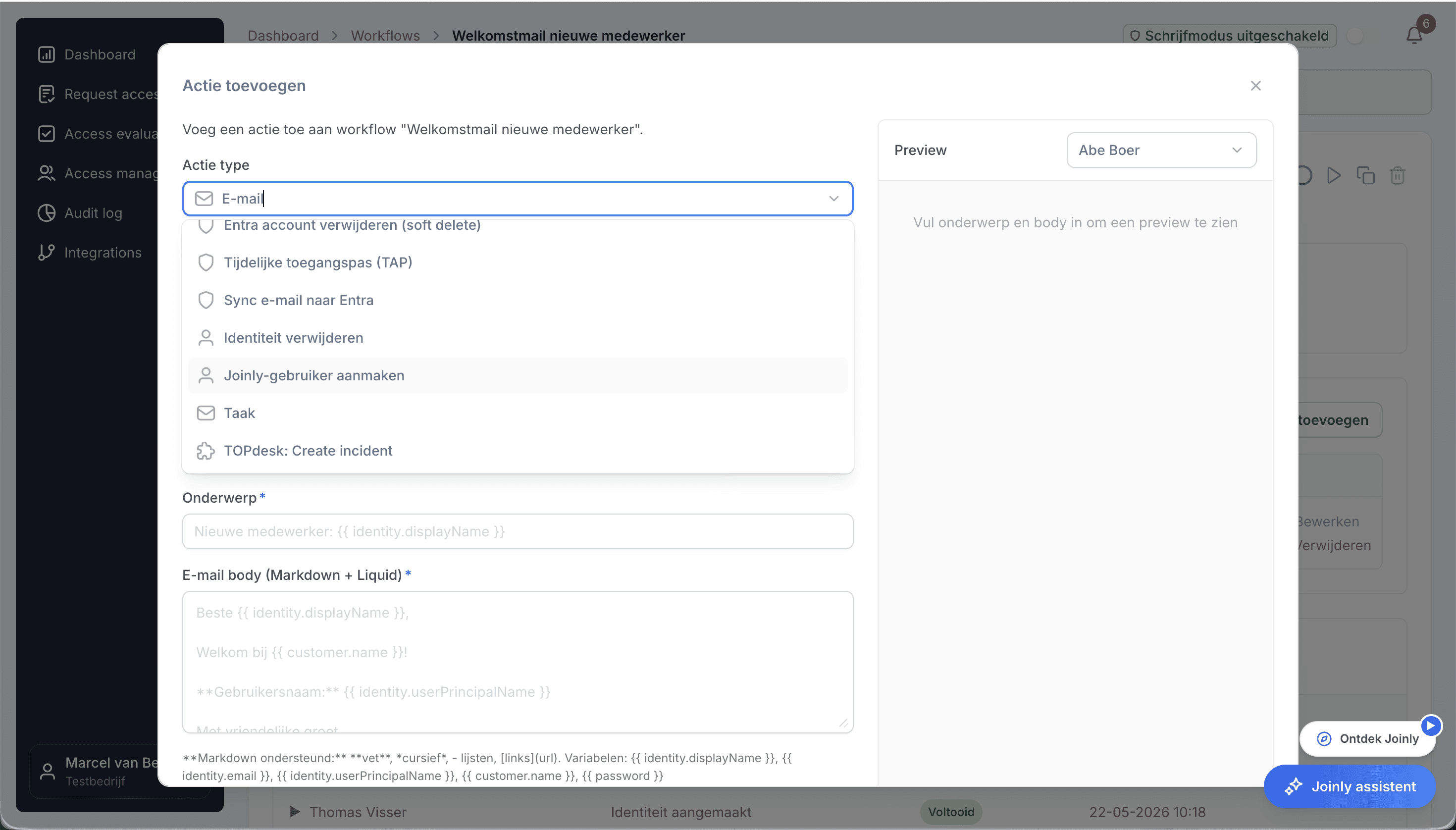 Het licentieoverzicht in Joinly: M365-licenties die de HR-status volgen.