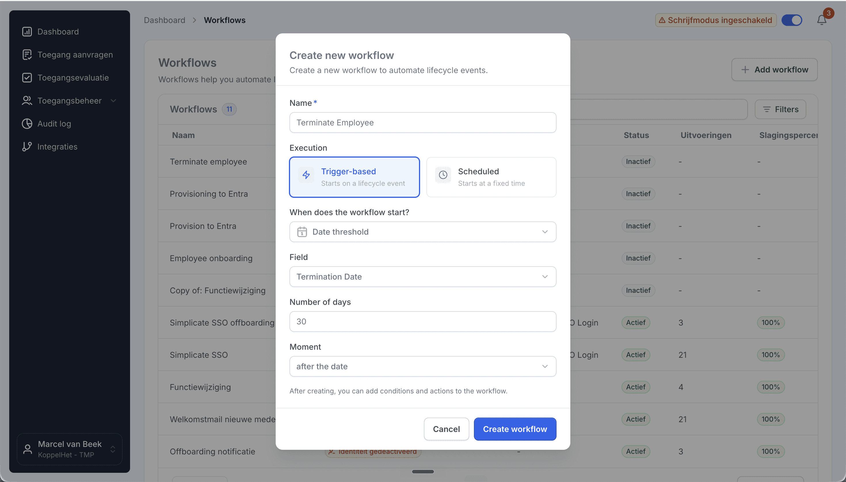 Creating a threshold workflow that runs days after the termination date