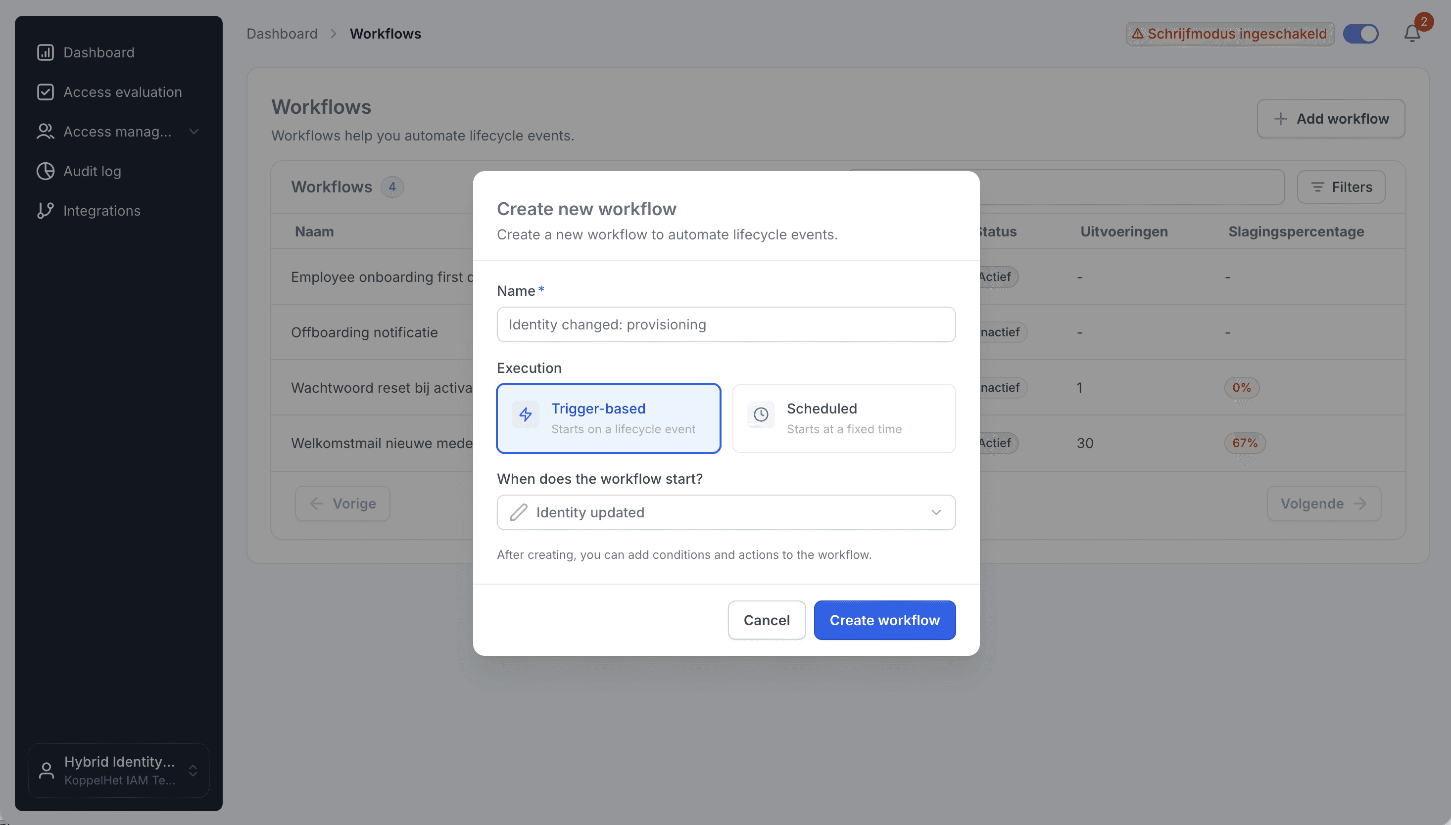Joinly workflow editor creating a workflow on employee mutations