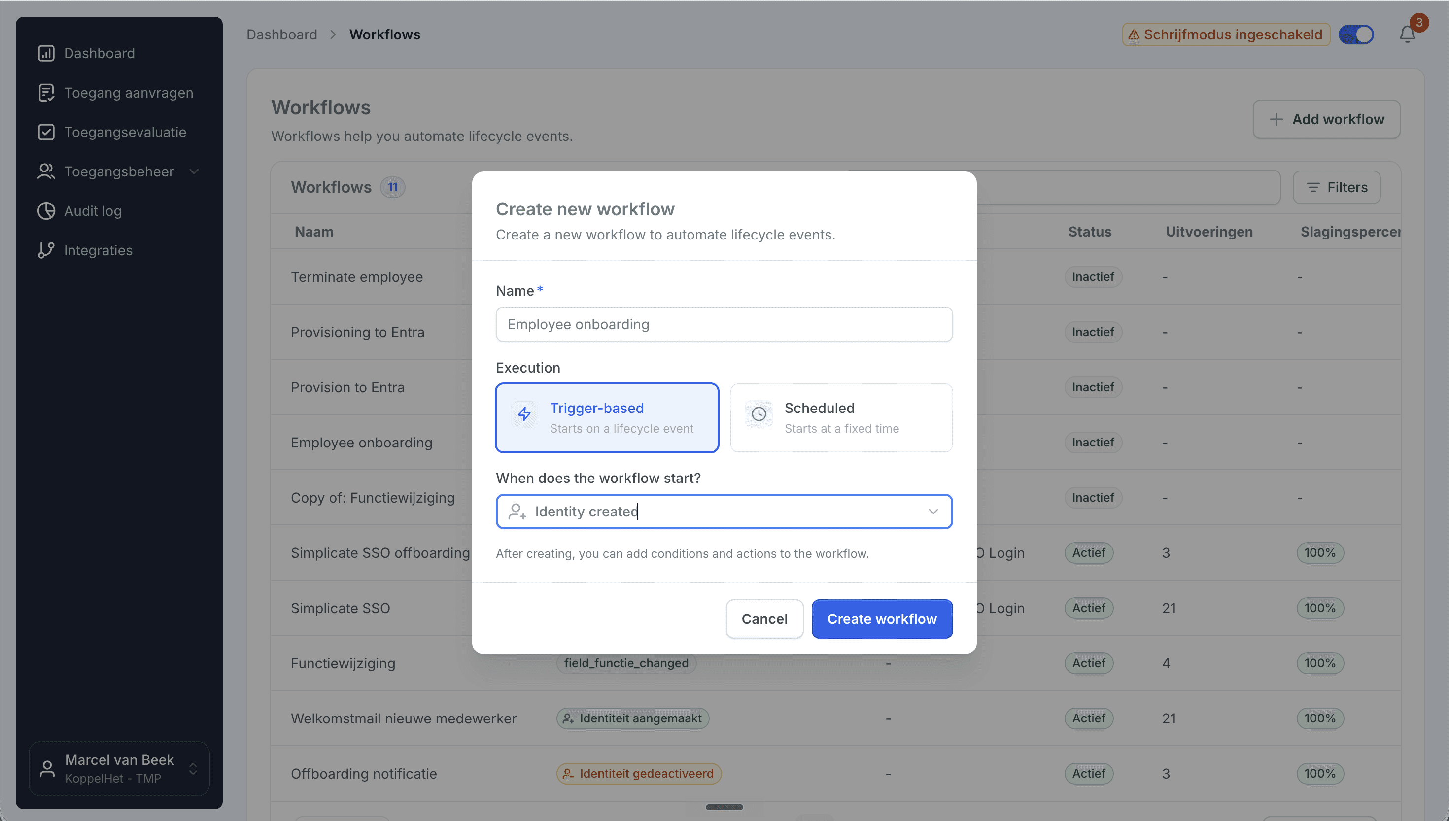 Joinly workflow editor creating an employee onboarding workflow