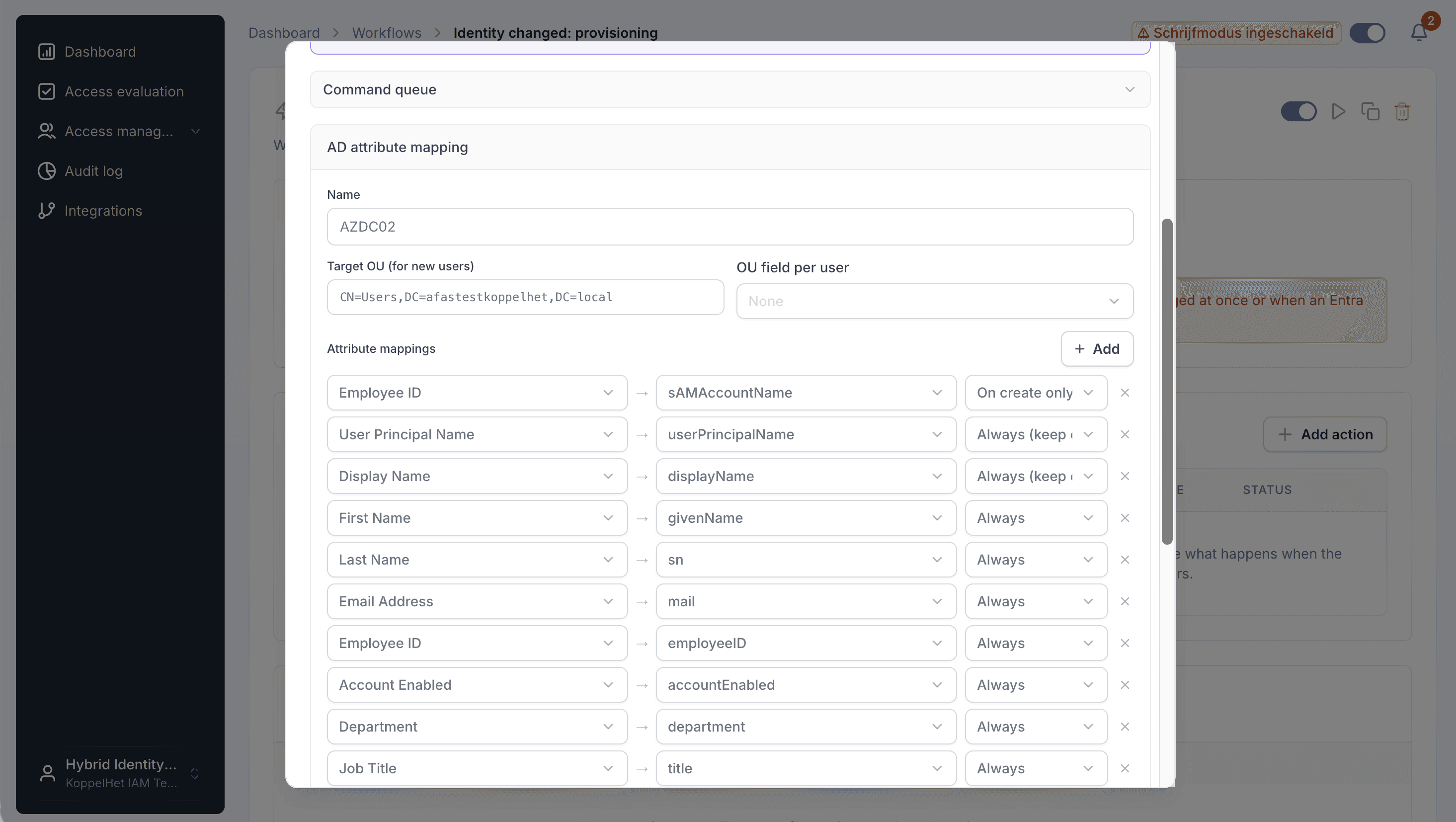 Joinly field mapping screen for Dayforce to Active Directory attributes