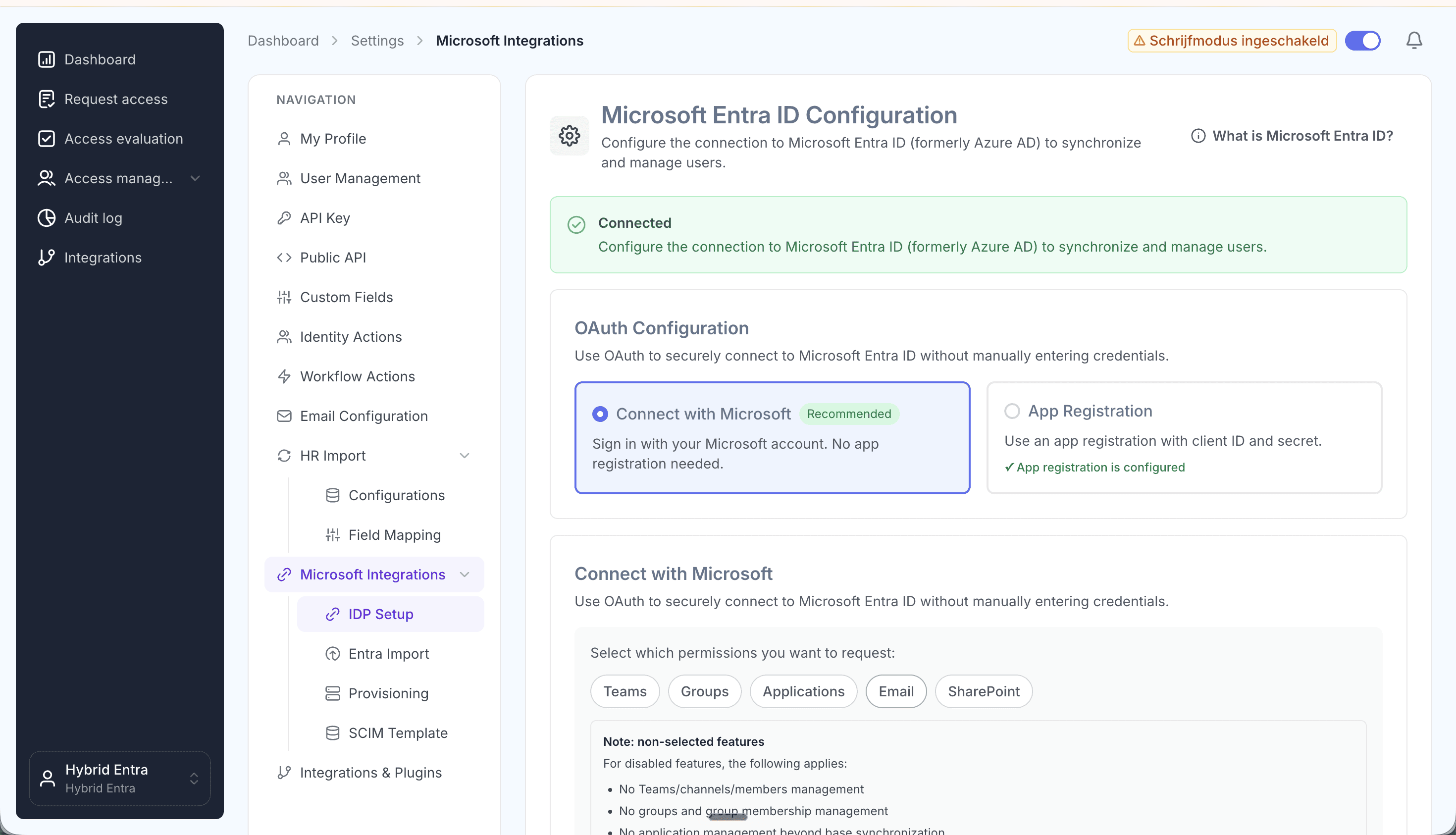 Joinly identity provider setup screen for connecting a Microsoft Entra tenant