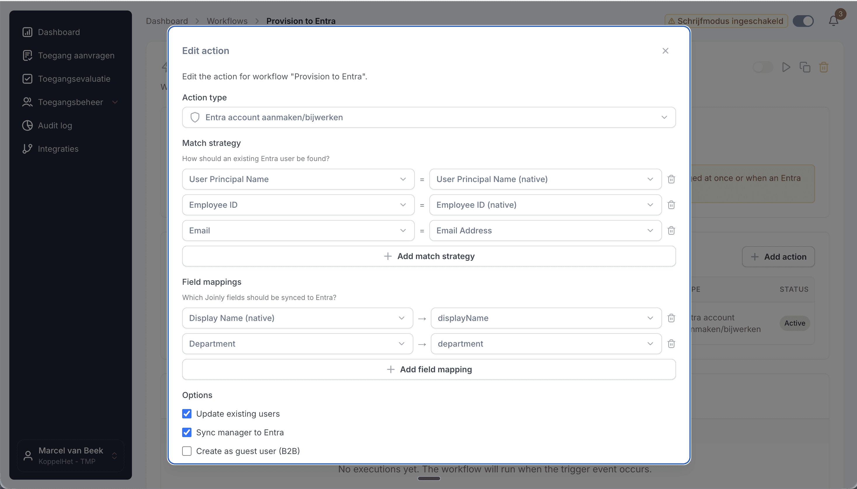 Adding the create or update employee in Entra action to a workflow